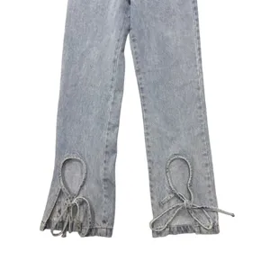 12th Tribe Jeans Small Sofia Light Wash Ankle Tie Cutout Straight Leg Denim thumbnail 3