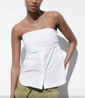 ZARA Strapless Poplin Top thumbnail 1