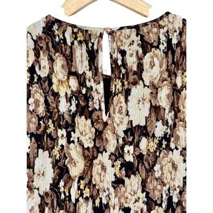 Abercrombie & Fitch Black Brown Cream Floral Pleated Sleeveless Dress Size M thumbnail 4