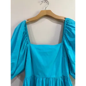 A New Day Teal Puff Sleeve Square Neck Cotton Pocket Mini Dress Size M‎ thumbnail 4