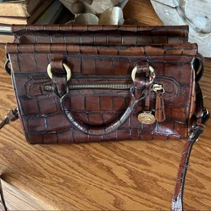 Brahmin Rich Brown Crocodile-Embossed Crossbody Bag thumbnail 1