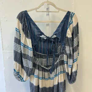 Free People All Lined Up Multi Striped Gauzy Mini Dress Boho Lightweight Blue Sm thumbnail 11