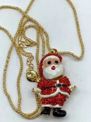 Red Crystal Santa Claus Christmas Necklace thumbnail 3