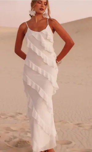 Petal & Pup Ciao Ruffles Maxi Dress in white size small bridal engagement‎ vacay thumbnail 1