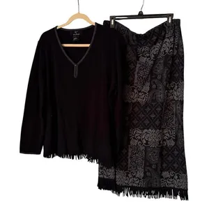 Lennie for Nina Lenoard‎ Sweater/Skirt 2pc set Gray Fringes Women's XL thumbnail 1