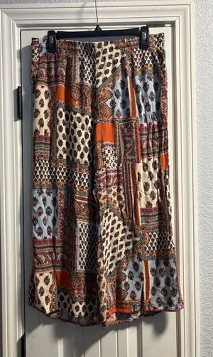 Christian Siriano Wide Leg Pants Womens L Multi Patchwork Paisley Boho Breezy thumbnail 1
