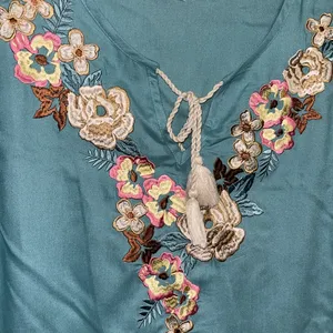 New floral embroidered shirt Panhandle Floral Embroidered Top v notch and tie thumbnail 2
