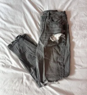 American Eagle Dark Grey Wash Distressed High-Rise Mom Jeans Size 00 Short thumbnail 1