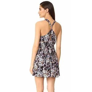Free People Washed Ashore Black Floral Print Twist Back Mini Dress Size M thumbnail 2
