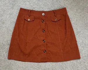 SHEIN Burnt Orange Corduroy Button-Front Mini Skirt thumbnail 1