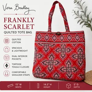 Vera Bradley Frankly Scarlet Quilted Tote Bag Red Paisley Travel Tote thumbnail 9
