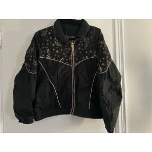 East West 80's Black & Gold Glitter Star Patterned Zip-Up Windbreaker Jacket thumbnail 6