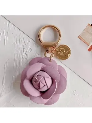 NEW Camellia Rose Bag Charm Keychain Dusty Pink Vegan Leather Floral Charm NWT thumbnail 2