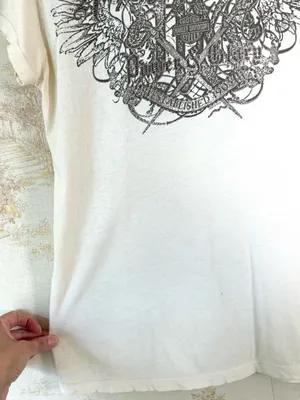 Y2K Harley-Davidson Cream White Studded Wing Embellished Biker Motorcycle Tee L thumbnail 7