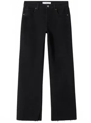 Mango Fray Hem Side Slit Mid Rise Jeans Black Denim NWT Size 6 thumbnail 2