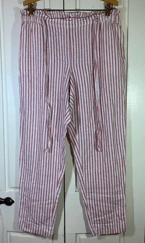 Beachlunchlounge Red White Striped Linen Blend Paperbag Waist Pants Beachy Large thumbnail 1