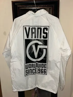 Vans White Windbreaker Jacket with Black Logo thumbnail 1