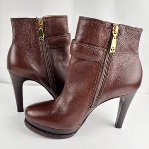 Talbots Brown Leather Platform Ankle Booties Heels Size 7.5 B Made in Brazil thumbnail 3