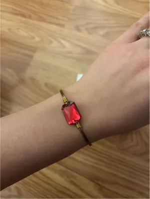Luca + Danni Dylan Bangle Gold Wire Bracelet with Red Crystal Bead thumbnail 2