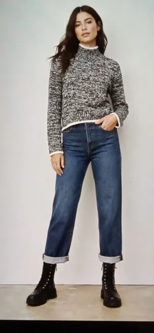 Madewell Marled Mockneck Sweater Black N White Merino Wool Blend Womens SMALL thumbnail 1