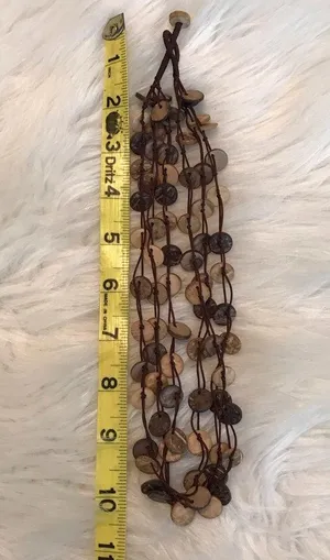 Triple strand earth tones necklace flat wooden circles boho hippie thumbnail 6