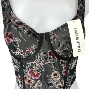 NEW Urban Outfitters Bella Floral Lace Velvet Sleeveless Crop Corset Tank Top L thumbnail 3