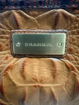 Brahmin Cognac Brown Croc Embossed Leather Shoulder Bag Gold Hardware thumbnail 4