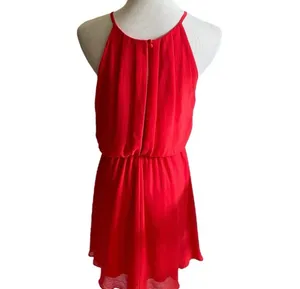 Lush Nordstrom Bright Red Chiffon Halter Skater Dress Mini Lightweight M thumbnail 4