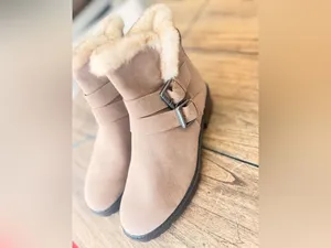 Universal Thread tan faux-suede double-buckle moto ankle boots feature a plush thumbnail 9
