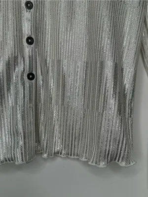 Pilcro Anthropologie Andie Silver Shimmer Ribbed Cardigan Sweater Size M thumbnail 5