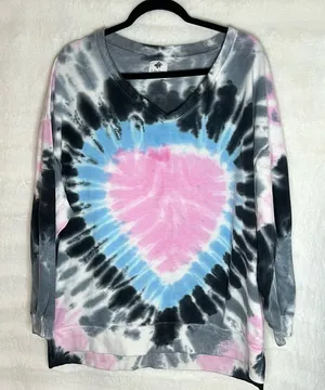 LIKE LOVE TIE DYED LONG SLEEVE "HEART" sweatshirt TOP Size Large.cotton thumbnail 1