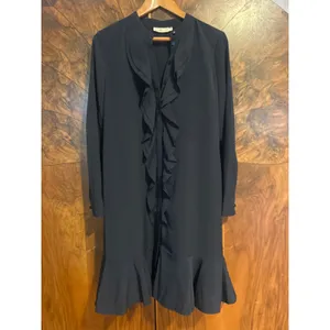 TORY BURCH Jane Ruffle Shirt Dress Button Down Navy Blue Size 6 Long Sleeve S thumbnail 2