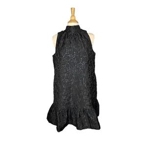 Scoop Mini Dress Women Large Black Blue Metallic‎ Floral Jacquard Mock Neck Tie thumbnail 5