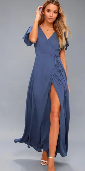 Lulus nwt heart of marigold denim blue wrap maxi dress thumbnail 1