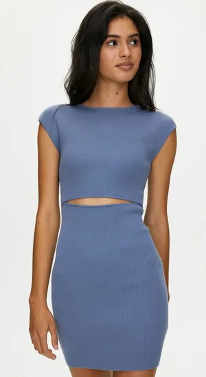 Aritzia Wilfred Free Cut-Out Knit Mini Dress in Dune‎ Blue Size Large thumbnail 1