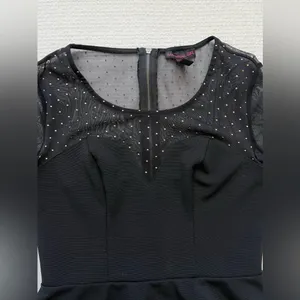 Material Girl Top Black Peplum Blouse Sz S Mesh SL Ruffle Bottom - Holiday thumbnail 3