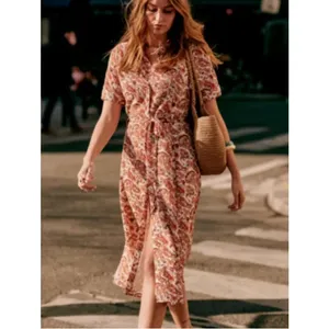Sezane Adele Button Front Midi Dress in Paisley Riviera Womens New Size 42 thumbnail 16