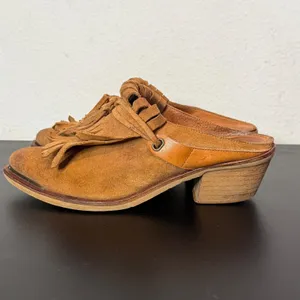 SixtySeven Suede Fringe Mules Womens 40 US 9 9.5 Western Kiltie Pointed Toe thumbnail 7
