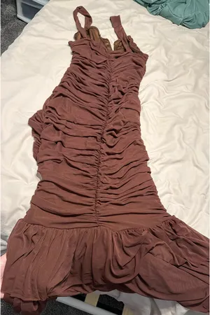 Size L ruched brown bodycon dress thumbnail 2