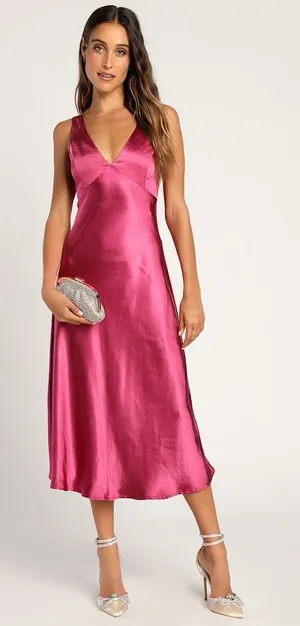 NWT Lulus Incredible Love Magenta Satin Cowl Back Midi Slip Dress Party Gala XS thumbnail 1