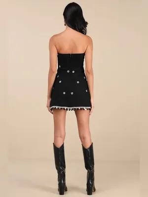Lulus Carlijn Black Embroidered Paillette Sequin Strapless Mini Dress Size XS thumbnail 3