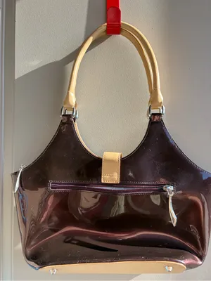 Beijo Purple Brown Patent Tote with Cream Handles thumbnail 2