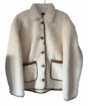 J Crew Faux Sherpa Barn Jacket Ivory Women's Size Large‎ thumbnail 1