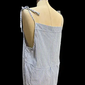 Striped Blue L Tie Shoulder Wide Leg Jumpsuit Overall Preppy Cotton‎ Summer Cute thumbnail 5