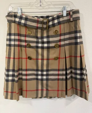 Burberry London Nova Check Wool Pleated Belted Skirt S thumbnail 1