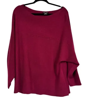 City Chic Burgundy Boat Neck Slouchy Sweater Womens 16 Boho Casual Oversized thumbnail 1