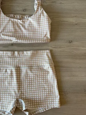 Kimberly C Beige Gingham Bralette & High-Waist Short Set - Women Intimates thumbnail 2