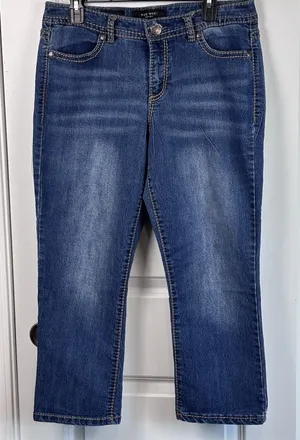 Nine West Jeans Womens 10/30 Bling Embroidered Rhinestone Capri Pants Blue Denim thumbnail 1
