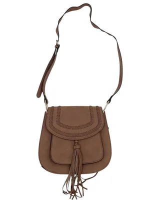 Franco Sarto Tan Faux Suede Leather Crossbody Saddle Bag Purse Fringe Boho thumbnail 2