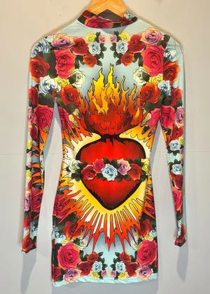 Dolls Kill I'm Not So Scared Hearts on Fire Long Sleeve Mini Dress - size Small thumbnail 1